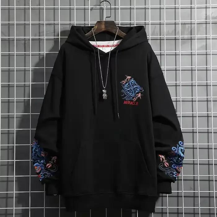 Sweat à Capuche Brodés Style Punk Emo Hommes Carpe Brocart Matières Durables Occasions Quotidiennes