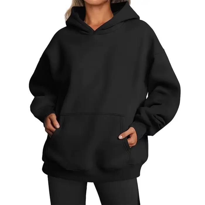 Hip Hop couleur unie à capuche pour femme automne mode vêtements décontracté polaire poche sweats