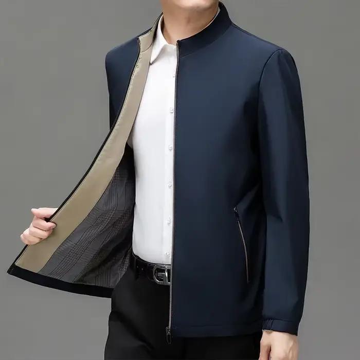 BROWON marque hommes veste quotidienne décontracté couleur unie col montant travail affaires résistant à l'usure automne