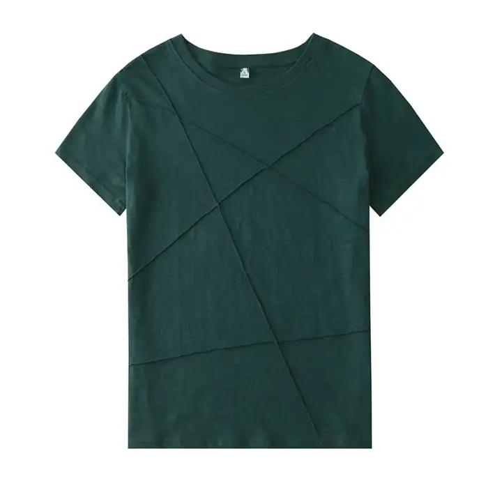 Mode printemps été mince bambou coton T-Shirts femmes col rond manches courtes coréen côtelé t-shirt femme décontracté solide hauts