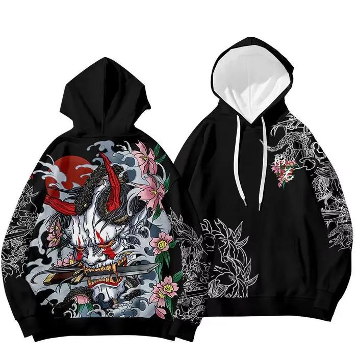 Sweat-shirt à capuche démon samouraï japonais imprimé pour hommes et femmes