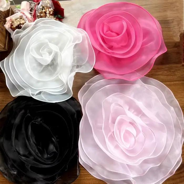 Patch de fleur de rose fait à la main, vêtements, robe, décoration de cou, fleur 3D artificielle, accessoires de broche de corsage, applique de couture de bricolage