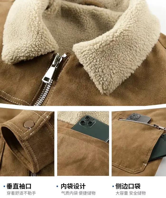 Veste en coton et laine d'agneau pour homme, style décontracté tendance pour l'extérieur, coupe-vent, automne-hiver, vêtements pour homme, manteau chaud