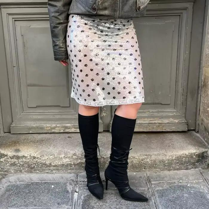 Femmes paillettes à pois jupe transparente maille Sexy voir à travers les jupes mi-longues été plage couvrir