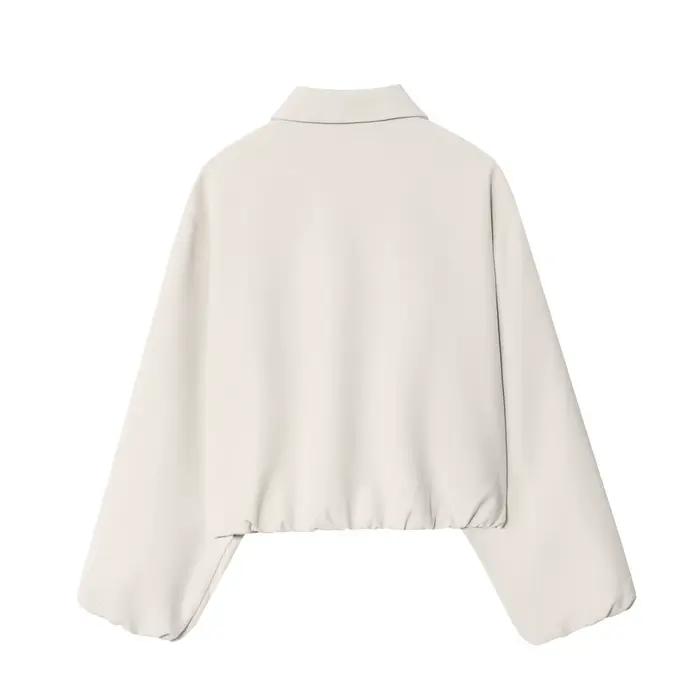BSAY femmes automne nouveau 2025 couleur unie simple poche taille cintrée à manches longues revers fermeture éclair veste bouffante