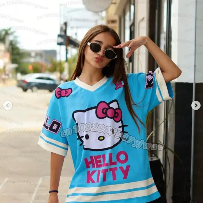 T-Shirt Hello Kitty pour Femmes et Filles, Style Sportif, Imprimé Adorable, Polyvalent pour Entraînement et Mode, Disponible en Plusieurs Tailles et Couleurs