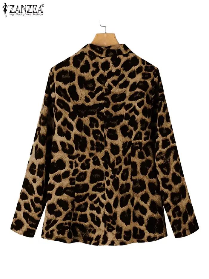 ZANZEA Blazer léger imprimé léopard pour femme automne revers cranté manches longues avec épaulière