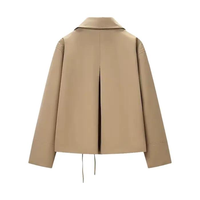 Vêtement d'extérieur décontracté et tendance pour femme, avec ceinture, manches courtes, en tissu polyester, couleur unie, coupe classique, pour le marché international