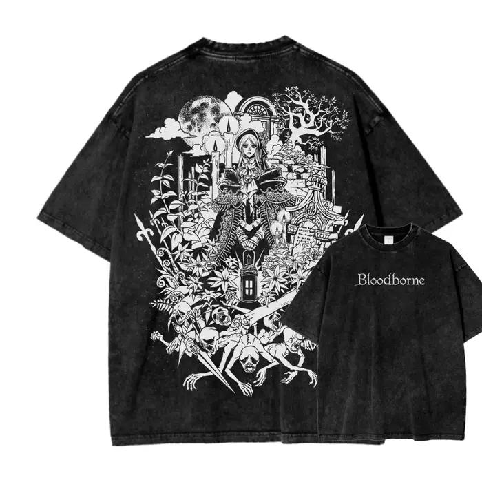 T-shirt délavé Bloodborne pour les fans d'anime