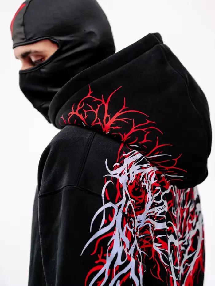 Sweat à Capuche Homme Unisexe Style American Retro Imprimé Réfléchissant Foncé Polyesters et Coton Pour Moto Mode Décontractée Occasions Spéciales