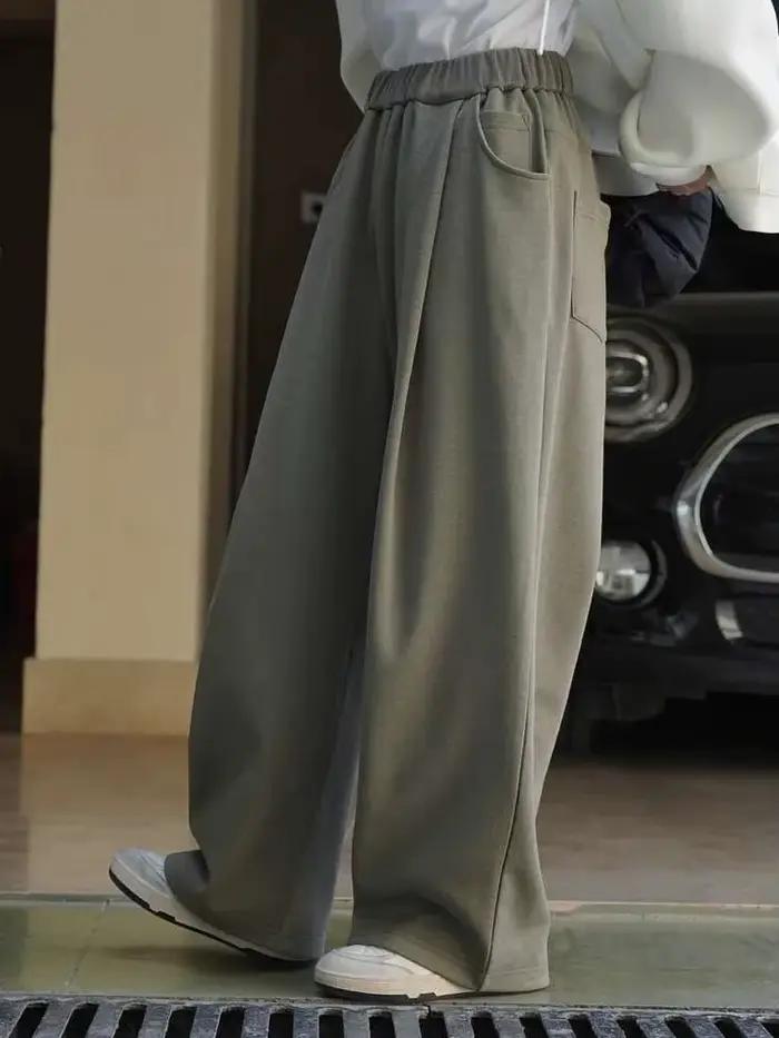 LANMREM-Pantalon décontracté coréen pour femmes, taille haute élastique, couleur unie, jambes larges, vêtements printemps 2025, 2YA597