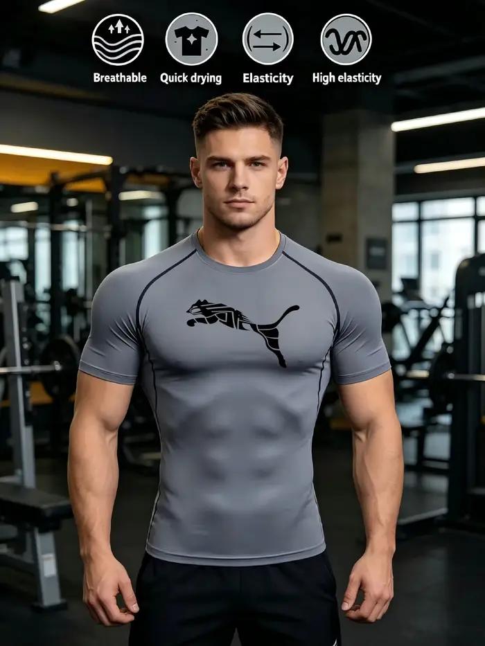 T-shirt de course à compression imprimé pour hommes