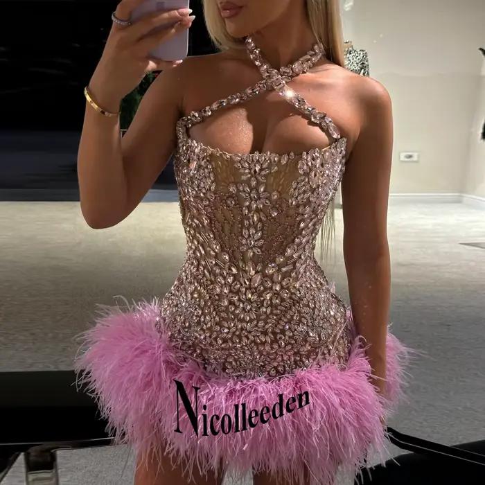 Nicolle scintillant licou robes De soirée pour les femmes strass formelle