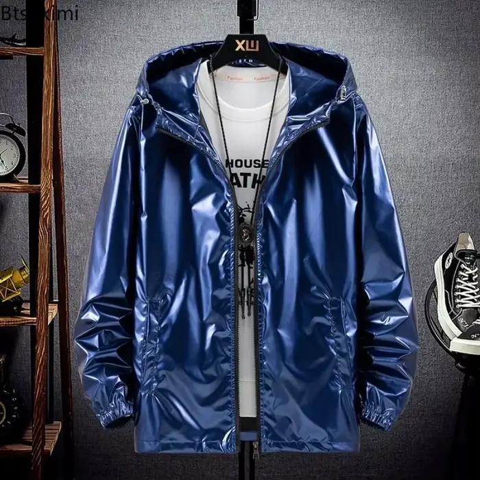 Vestes à capuche à surface brillante pour hommes