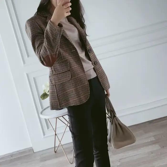 Petite veste de costume à carreaux en laine pour femmes