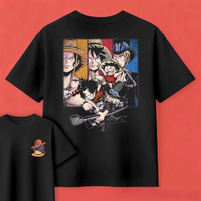 T-shirt imprimé One Piece Anime ASL Brothers Ace Sabo Luffy pour hommes et femmes