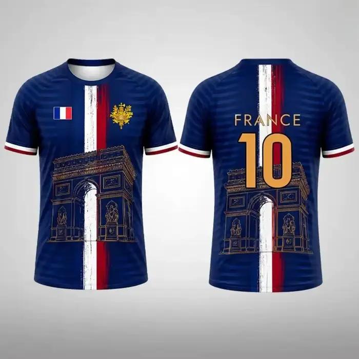 T-shirt imprimé drapeau français 2026 – Maillot de football unisexe à séchage rapide pour homme – Streetwear décontracté à manches courtes – Cadeau pour les fans
