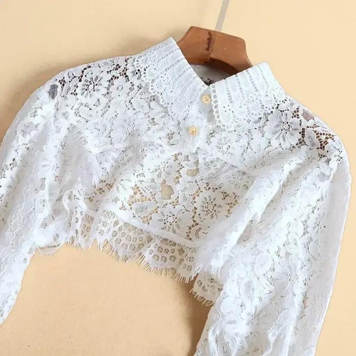 Pull à manches longues en dentelle pour femmes