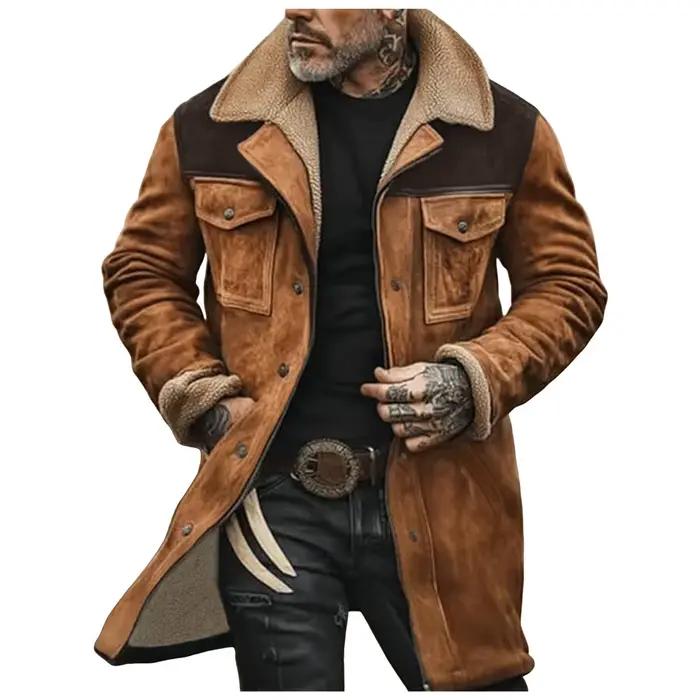 Veste d'Hiver Mi-Longue en Daim pour Homme, Vêtement en Coton, avec Plusieurs Poches et Fermeture Éclair, Style Rétro, 2024