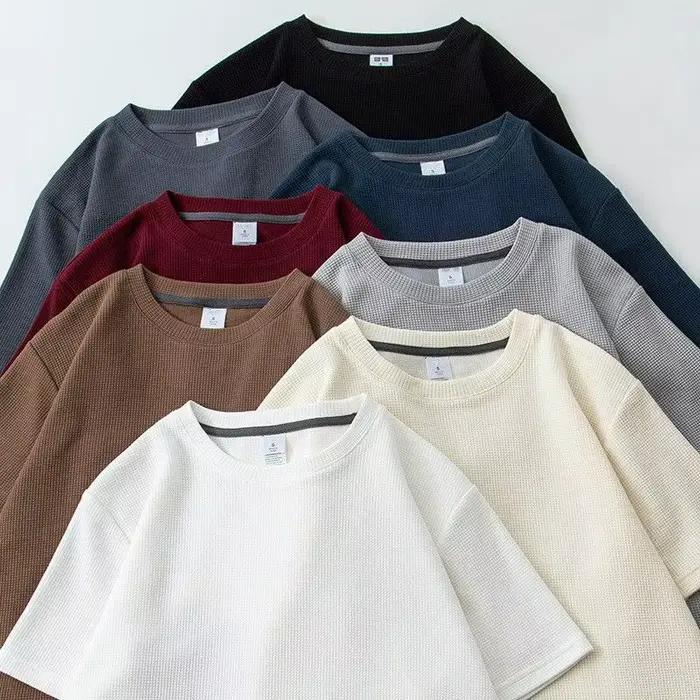 T-shirt gaufré à manches courtes pour hommes et femmes