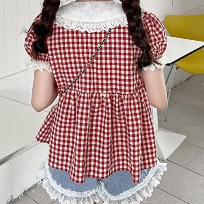 Chemise à carreaux rouges pour femmes, col Peter Pan, style vintage et japonais, décontractée et chic, pour étudiantes et sorties nocturnes