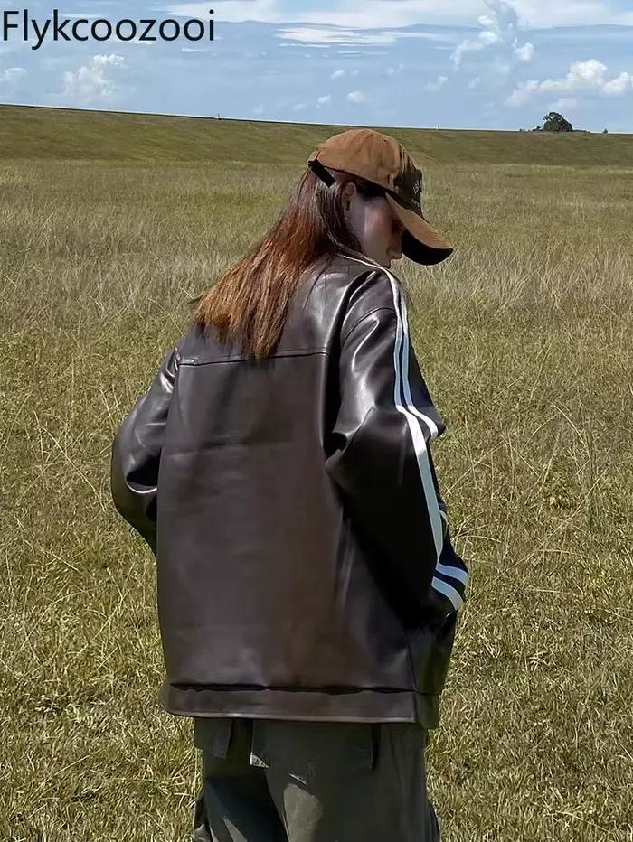Veste vintage américaine en cuir PU pour femme