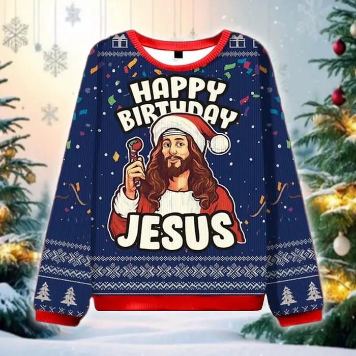 Joyeux anniversaire jésus fête laid pull de noël drôle religieux vacances sweat-shirt cadeaux de célébration de noël unisexe Streetwear