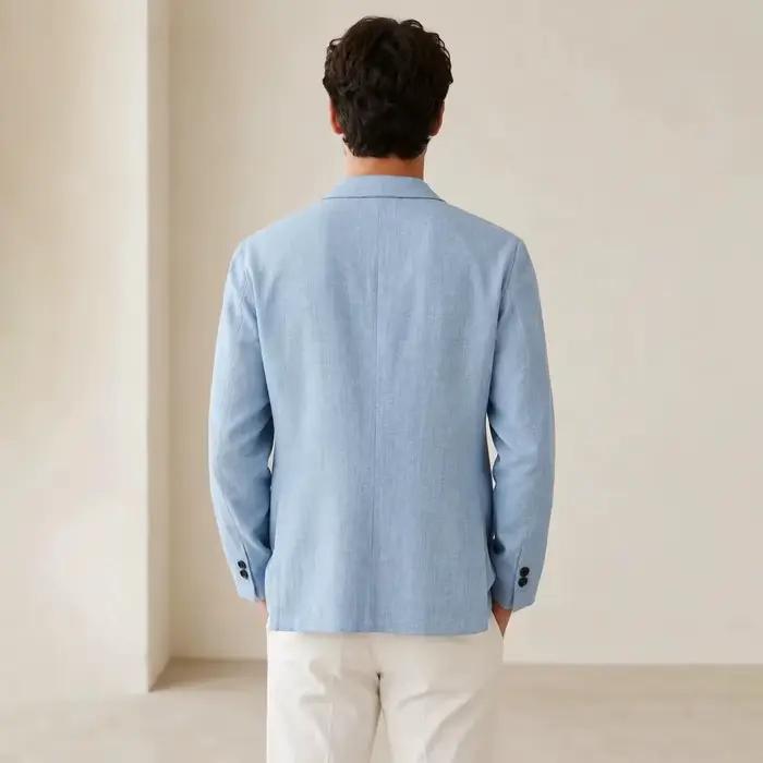 Veste de costume en lin mélangé pour homme, blazer léger décontracté chic, protection solaire estivale, manteau d'extérieur pour mariage, bal de promo, vacances, plage
