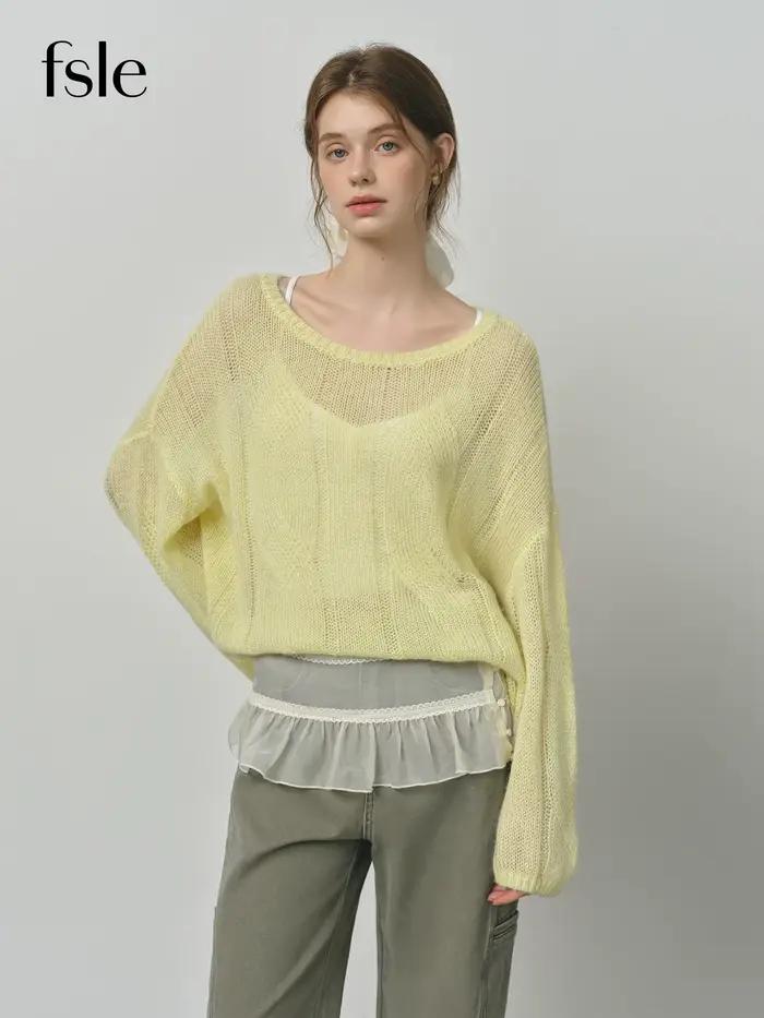 FSLE alpaga français paresseux câble tricot pull 2025 automne nouveau