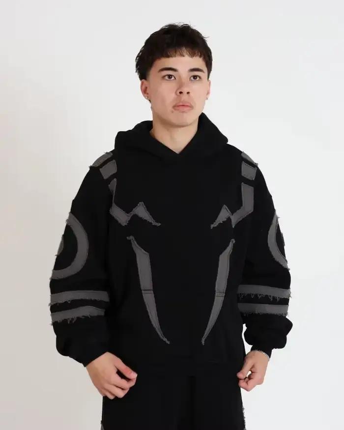 Ensemble sweat-shirt à capuche noir inspiré de la mode masculine et pantalon de jogging streetwear avec empiècements contrastants