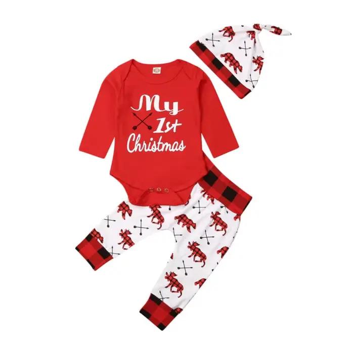 Ensemble de barboteuse et pantalon pour bébé garçon et fille, chapeau nouveau-né, tenues pour enfants, vêtements de Noël, ma première lettre de Noël, charmant, automne, 2 pièces