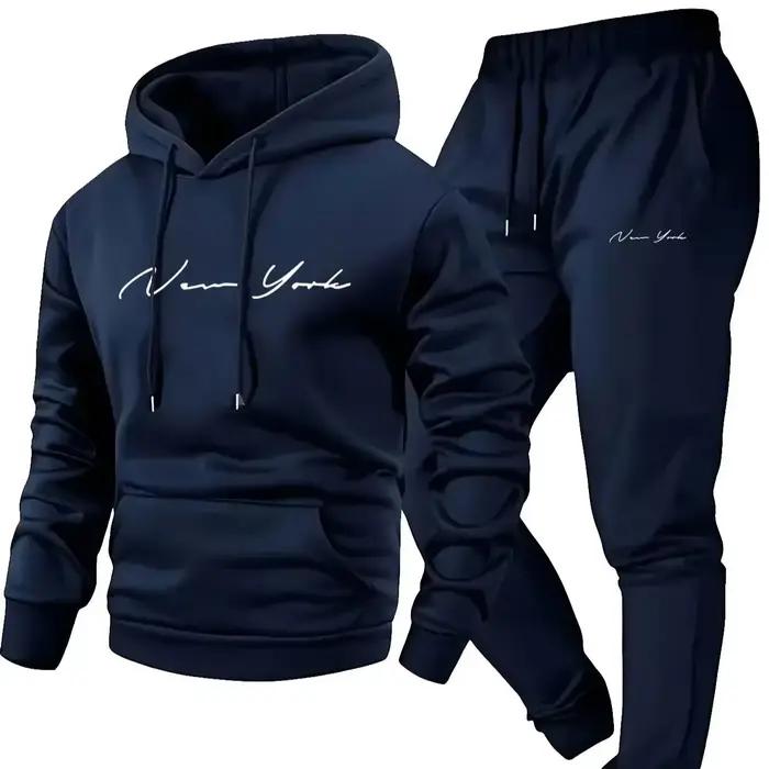 Sweat-shirt à capuche doux et pantalon de survêtement polyester polaire pour hommes, style casual hip-hop, pour le sport et les sorties printanières et automnales