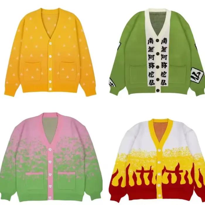 Pull tricoté unisexe Demon Slayer Tanjirou, col en v, Costume de Cosplay, Cardigan chaud, veste d'halloween, vêtements d'extérieur sur le thème Anime