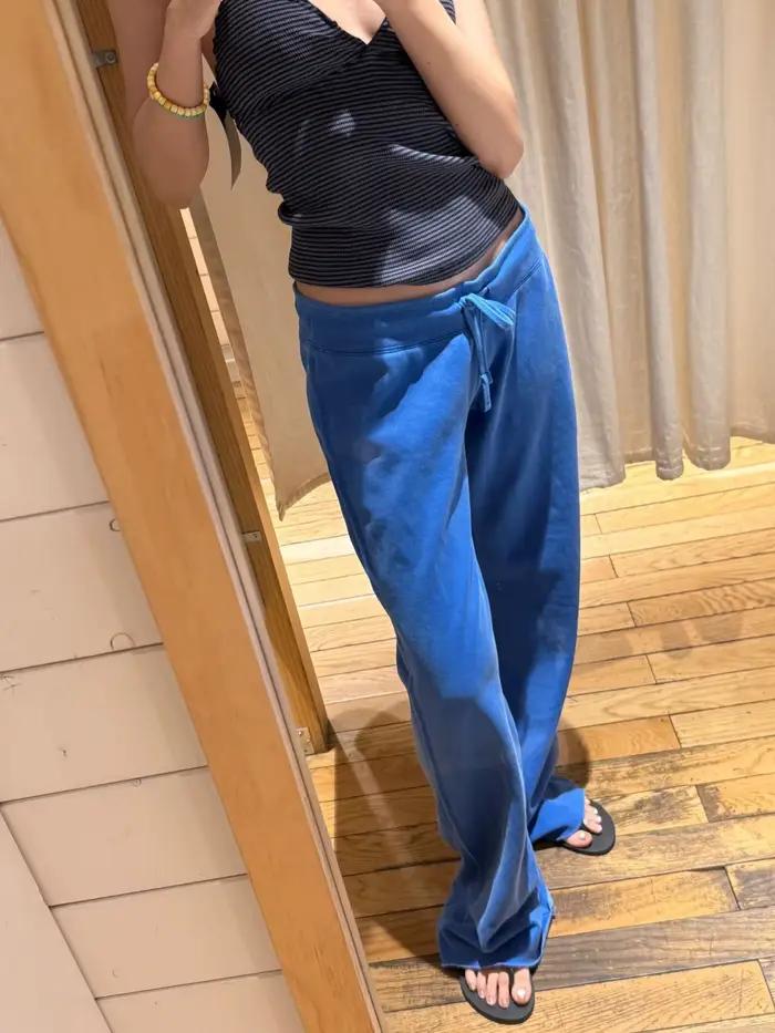 Pantalon de survêtement bleu royal femme vintage streetwear doux coton printemps automne jogging polyvalent occassions sportives