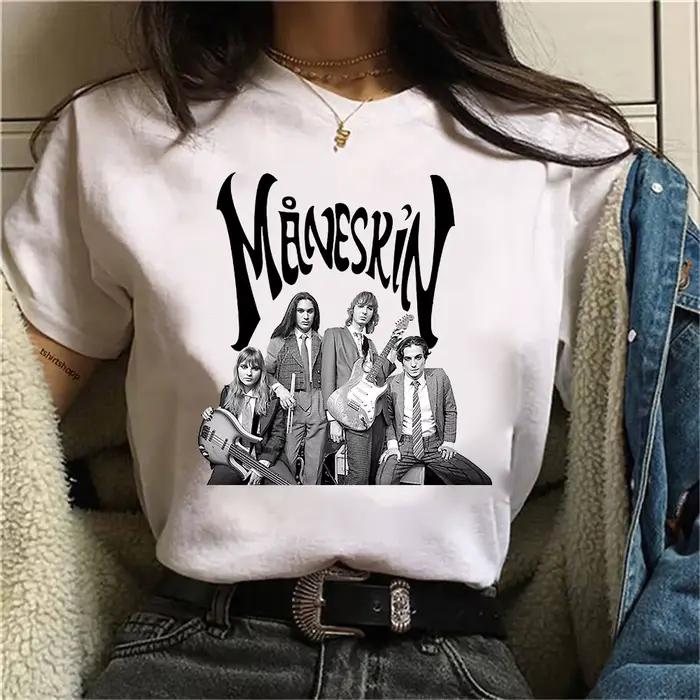 Maneskin-Tshirt en modal pour femmes, style décontracté, dessin animé, hip hop, harajuku, merch, ajustement régulier, longévité, confort toute la saison