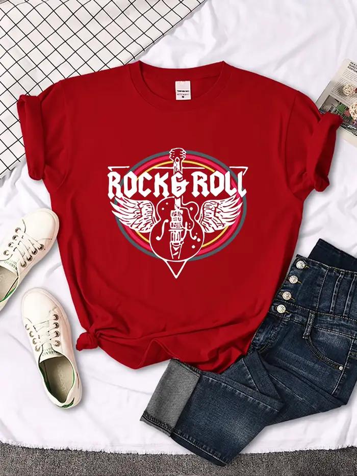 Rock Roll guitare électrique imprimé T-Shirt femmes décontracté confortable hauts respirant Cool à manches courtes col