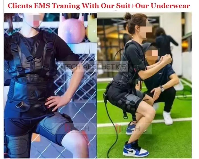 Combinaison d'entraînement ems bleue lyocell polypropylène polyamide élasthanne sous-vêtements ems gilet
