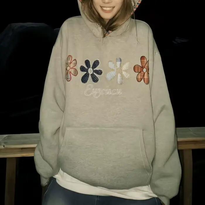 Sweat-shirt à capuche gris Vintage pour femme
