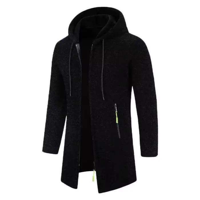 Sweat-shirt à capuche pour homme, manches longues, fermeture éclair, surdimensionné, haut d'hiver, manteau, pull noir