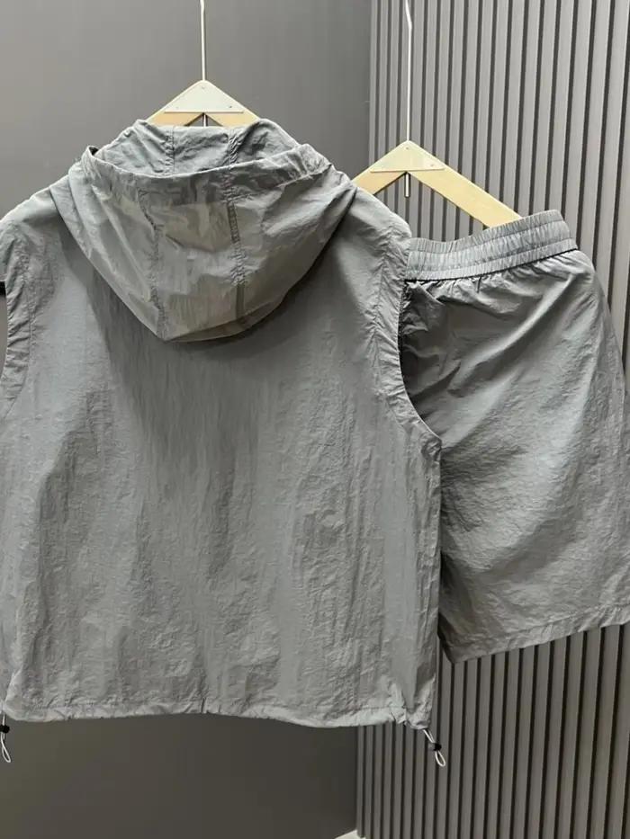 Costume décontracté sans manches à capuche pour hommes
