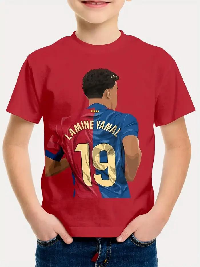 T-shirt pour enfants imprimé en 3D Lamine Yamal, motif football tendance et cool, doux et respirant, idéal pour les festivals et le quotidien