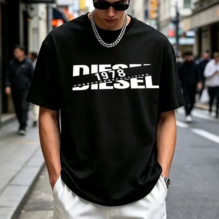 T-shirt imprimé Men Diesel 1978, style vintage streetwear, manches courtes, col rond, coupe ample en coton, Y2K, hip hop, décontracté, pour tous les jours
