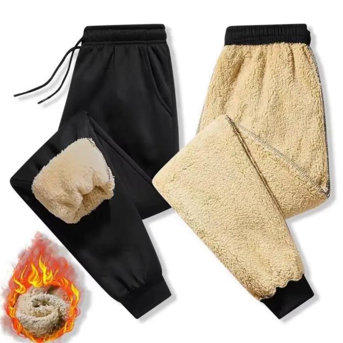Pantalon de survêtement en laine d'agneau pour hommes, pantalon long de sport plus chaud, jogging large, sourire décontracté, mode automne et hiver, fjgers