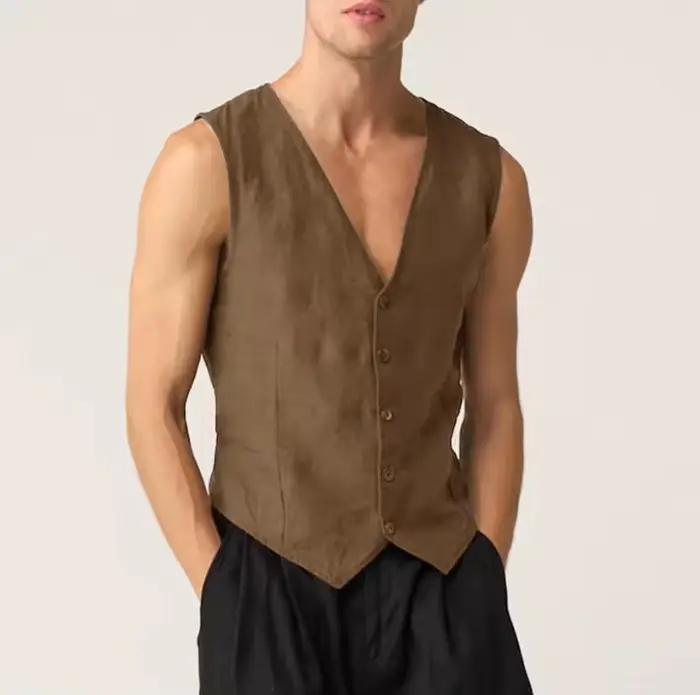Gilet décontracté en lin pour homme