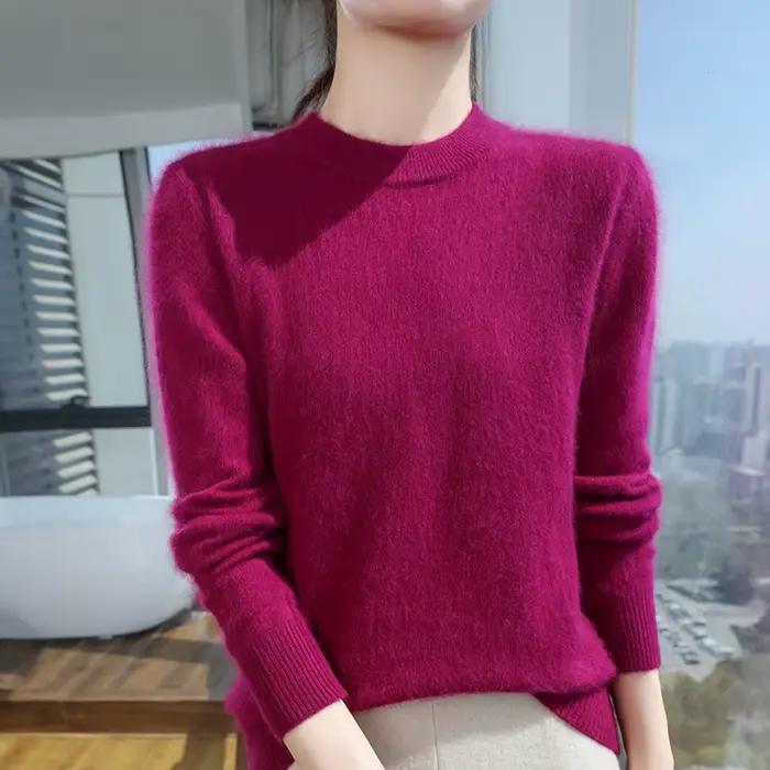 Pull en fourrure de vison monochrome pour femme, pull en cachemire tricoté, pull à col rond, médicaments haut de gamme, automne et hiver, nouveau