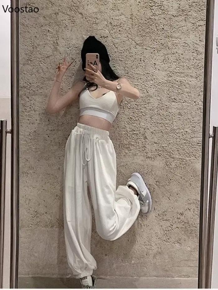 Femmes Chic blanc Jogging pantalons de survêtement mode coréenne
