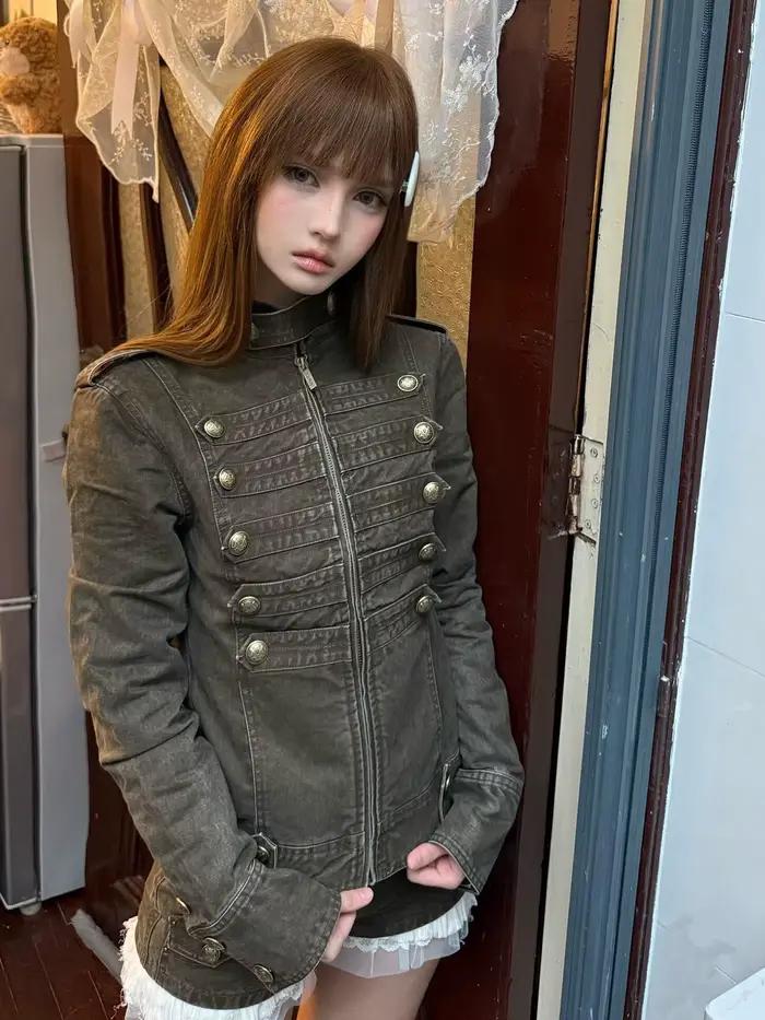 Blouson Moto 2026 Femme Nouvelle Collection Printemps Style Rétro Lavé Coupe Slim Courte