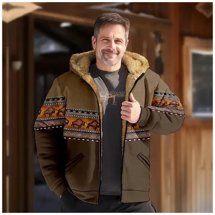 Cardigans College Native Aztec Buffalo CombFestival pour hommes, veste d'optique, chasse en plein air, sourire, streetwear décontracté, vêtements d'hiver