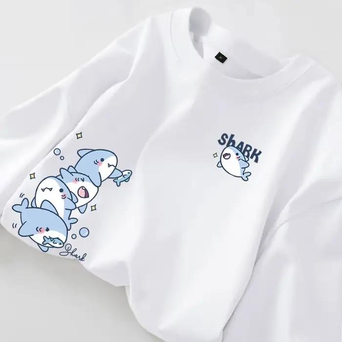 T-shirt requin de dessin animé décontracté et ample pour homme et femme pour le sport, la ville et les occasions quotidiennes