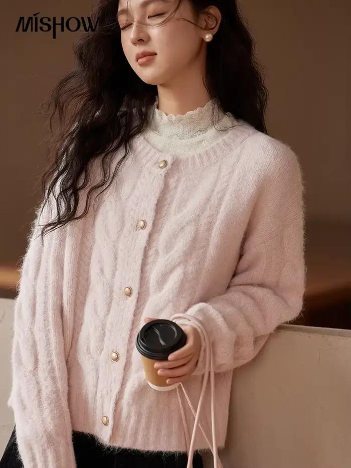 Cardigan en laine à simple boutonnage pour femme
